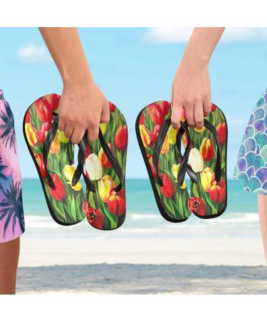 Mnsruu Floral Tulip Flip Flops for Home Hotel Spa & Travel Large Size for Women & Men - Buy Online on GoSupps.com