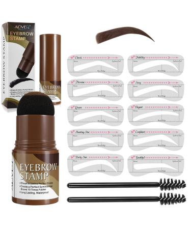Eyebrow Stamp Stencil Kit  Professional Waterproof Adjustable Long Lasting Eyebrow Stamp for Perfect Brow  Eyebrow Powder with 10 Reusable Eyebrow Stencils and 2 Spiral Eyebrow Brushes (Dark Brown)