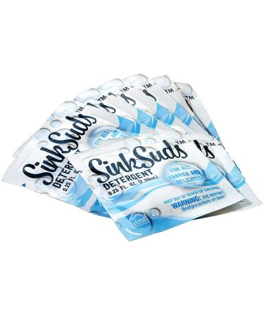 SinkSuds Travel Laundry Detergent Liquid Soap + Odor Eliminator for All Fabrics Including Delicates, (TSA Compliant), 8 Sink-Packets (0.25 fl oz each) 8 Count (Pack of 1)