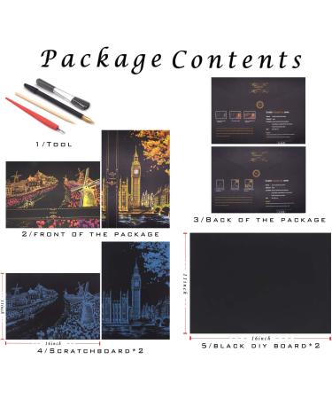 City Series Night Scene Scratch Painting Paper - 16''x11'' - BOTEEN Rainbow Scratchboard, Creative Gift for Adults and Kids - Dutch Windmill Big Ben Design - Buy Online on GoSupps.com