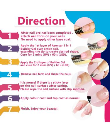 ASENTER 5 in 1 Builder Gels 15ML - Clear Nude Pink Rubber Gel for Nail Extensions, Base & Strengthener - UV/LED Polish Gel for Broken Nails Repair - Buy Online on GoSupps.com