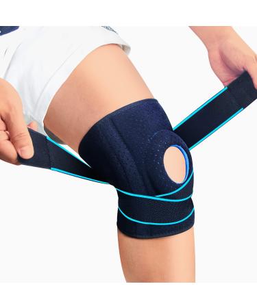 LAVAED Knee Brace with Side Stabilizers for Knee Pain, Adjustable Non Slip Open-Patella Compression Wrap Knee Support with Patella Gel Pads, for Man and Woman Sports Workout Gym Running Basketball Regular Size (13.7"~19.6")