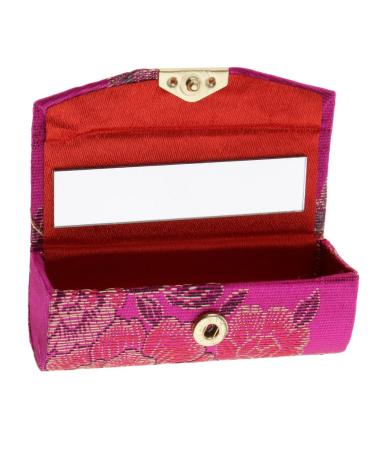 Chinese Traditional Flower Lipstick Case Holder with Mirror - 5 Piece Pack Lip Balm Travel Carrying Box Random Color - for Makeup on the Go - Perfect for Lipstick Storage and