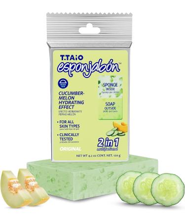 T.Taio Esponjabon Soap Sponge | Cleansing Shower Scrubber | Bath Wash Scrub | Oil Removal | Massage & Lather | Cucumber & Melon Soap - Buy Online on GoSupps.com