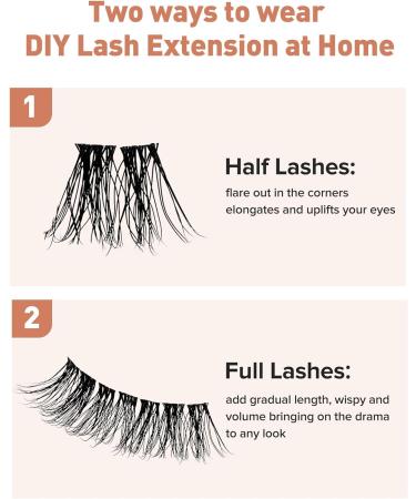 Onlyall DIY Eyelash Extensions - 60 Cluster & Individual Natural Wispy Lashes - H-43 (12MM) - Buy Online on GoSupps.com