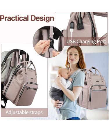 KROSER Diaper Bag Backpack with USB Charging Port | Large Capacity Travel Backpack for Mom in Grey Pink - Buy Online on GoSupps.com