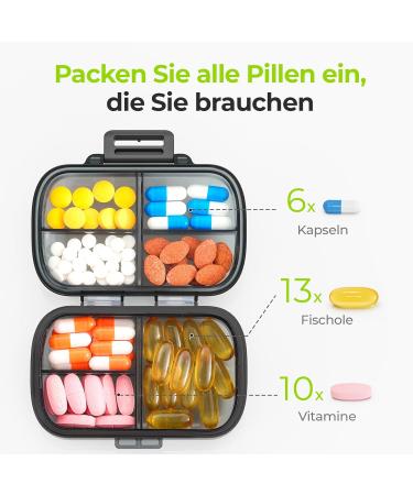 Auvon 7-Day Portable Pill Organizer - Compact Travel Medication Box with Ergonomic Closure for Vitamins & Fish Oils - 1 Pack (Black) - Buy Online on GoSupps.com