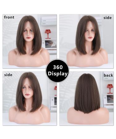 7JHH Short Straight Bob Lace Front Synthetic Wig - Shoulder Length Middle Part Highlighted Bob for Women - Daily Party & Cosplay Wear (15 Brown) - Buy Online on GoSupps.com