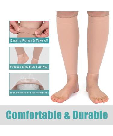 Evolyline 20-30 mmHg Graduated Calf Compression Sleeves for Women & Men Medical Footless Compression Socks for Calf Support Compression Calf Sleeves for Shin Splint Varicose Vein Edema Recovery Beige M - Buy Online on GoSupps.com