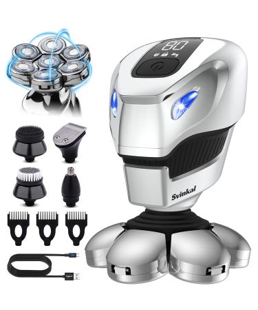 Svinkal Rotary Shaver  Type-C Men's Bald Head Electric Shaver  7D Cool Modern Design Skeleton Robot Shaver  5 in 1 Beauty Set for a Haircut  Shaving 