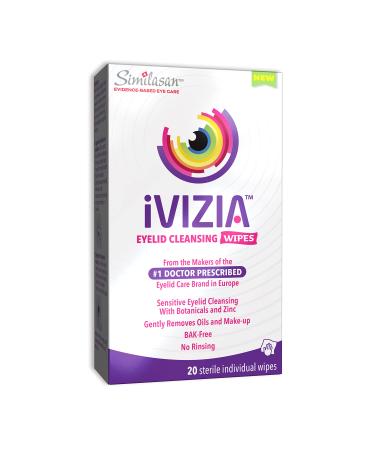 iVIZIA Eyelid Cleansing Wipes for Sensitive Eyelid Cleansing, Preservative-Free, Micellar, No Rinse, Gentle Eye Makeup Remover, 20 Sterile Single-Use Wipes for Eyelids 20 Count (Pack of 1)