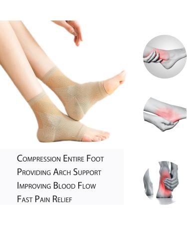 Compression Socks 4 Pairs for Women & Men | Ankle Brace, Arch Support Sleeve, Foot Wrap | Pain Relief for Sprained Ankle, Achilles Tendonitis, Plantar Fasciitis | Beige - Buy Online on GoSupps.com