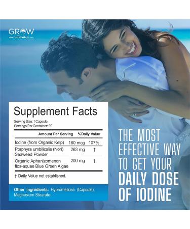 Organic Sea Kelp (Icelandic) Enhanced - Thyroid Support Supplement with Blue-Green & Red Algae - Immune System & Metabolism Boost - 90 Capsules - Buy Online on GoSupps.com