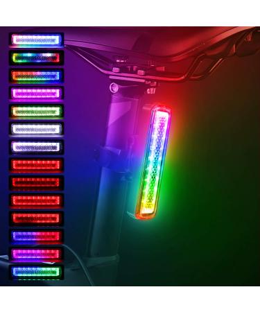 Bike Tail Light, Bicycle Rear Light Rechargeable,Ultra Bright LED Warning Bike Flashlight, RGB Skateboard Light,USB Rechargeable IPX6 Waterproof,7 Colors 14 Modes for Scooter Light,Red+RGB+Rainbow