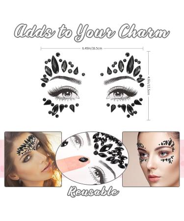 6 Sheets Face Gems Temporary Stick on Black Rhinestone Jewels for Women and Kids - Stylish Party Costume Accessory - Buy Online on GoSupps.com