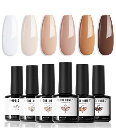 Modelones Nude Brown Gel Nail Polish Set 6 Colors, Neutral Fall Tan White Gel Polish Kit Skin Tone For All Seasons Soak Off Nail Art Design Manicure No Wipe Halloween Thanksgiving Gifts for Women Girls A All Classic Nude C - Buy Online on GoSupps.com