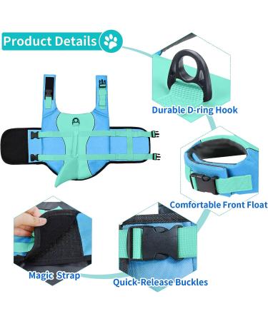 Malier Dog Life Jacket - Adjustable Ripstop Vest for Swimming and Boating - Shark Design - Blue - Large - Buy Online on GoSupps.com