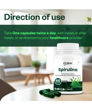 ORIBITE Spirulina 1000mg | 60 Capsules | Organic Plant-Based Superfood | Rich in Protein Beta-Carotene (Vitamin A) B12 & Antioxidants | Non-GMO & Gluten-Free Supplement - Buy Online on GoSupps.com