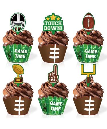 24 Football Cupcake Toppers and Wrappers for Birthday or Baby Shower Party Cupcake Wrappers and Treat Picks Kit