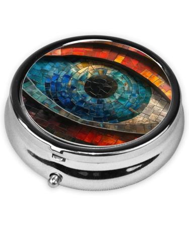 Giant Eye Portable Metal Pill Box - Round Mini 3-Compartment Travel Organizer for Small Pills - Buy Online on GoSupps.com