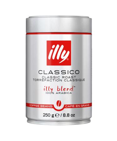 Illy Classico Whole Bean Coffee Medium Roast Classic Roast with Notes Of Caramel Orange Blossom and Jasmine 100% Arabica Coffee No Preservatives 250g Can (Pack of 1) Classico Medium Roast 250 g (Pack of 1)
