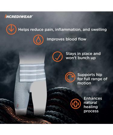 Incrediwear Hip Brace for Men and Women - Pain Relief, Injury Recovery, Support, Comfort & Mobility - Reduces Swelling - Right Leg Large - Buy Online on GoSupps.com