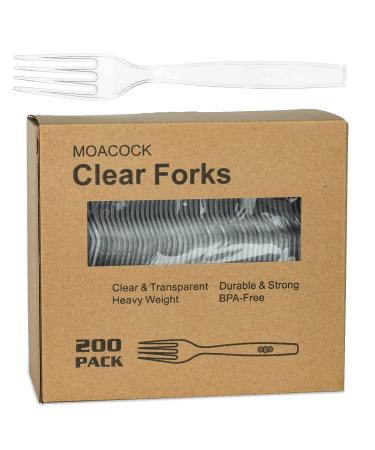 200 Count Clear Disposable Plastic Forks Heavy Weight Disposable Forks Plastic Utensils for Parties Picnics Big Event Daily Use Forks 200