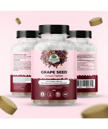 Amazing Botanicals Grape Seed Extract Tablets 30ct - 200mg Maximum Strength 95% Proanthocyanidins Standardized Extract - Immune System Booster - Antioxidants Supplement for Overall Health - Buy Online on GoSupps.com