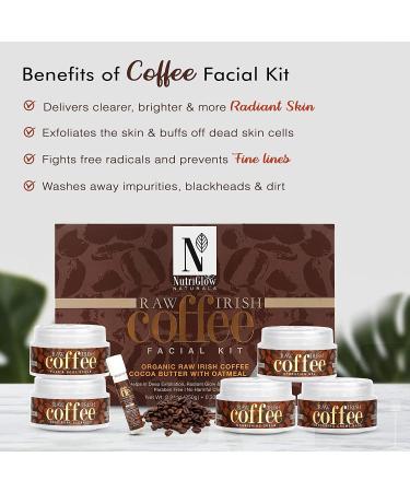 NutriGlow NATURAL'S Raw Irish Coffee Facial Kit For Deep Exfoliation Pore Cleanser Hydrate Skin Acne Treatment With Cocoa butter with Oatmeal 9.17 Oz - Buy Online on GoSupps.com