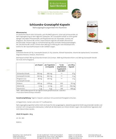 Sanct Bernhard Schizandra-Pomegranate Capsules with Ellagic Acid & Vitamins B6 B12 Folic Acid - 90 Count for Enhanced Wellness - Buy Online on GoSupps.com