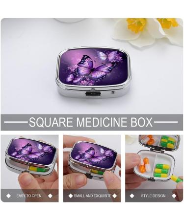 Beautiful Purple Butterfly Pill Box - 2 Compartment Metal Organizer for Medicine - Portable Decorative Case for Pocket or Purse - Buy Online on GoSupps.com