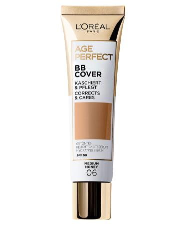 L'Oreal Paris Age Perfect BB Cream 06 Medium Honey light-weight Infused with hydrating serum Vitamin B3 SPF 50 06 Medium Honey 30 ml (Pack of 1)