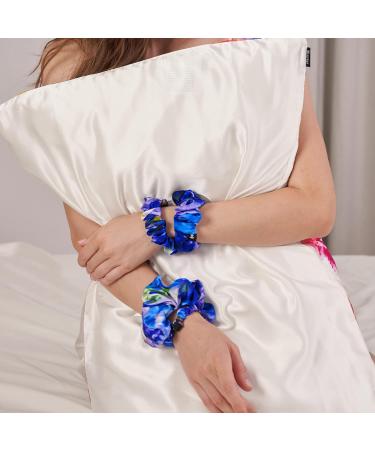 LILYSILK X Mika Ninagawa 4 Pack Silk Hair Scrunchies Set - Floral Ponytail Holders for Women | Prevent Frizz & Breakage | Elastic Hair Ties Lisianthus Hydrangea - Buy Online on GoSupps.com