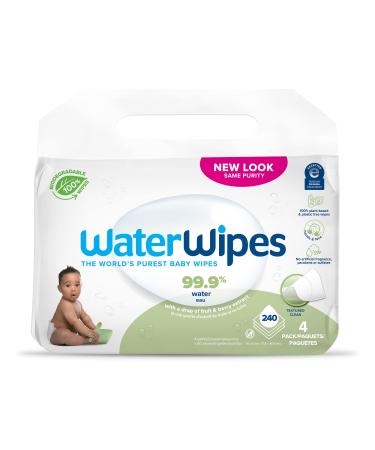 WaterWipes Textured Clean Baby Wipes 99.9% Water Unscented & Hypoallergenic for Baby & Toddlers 4 Packs (240 Count)
