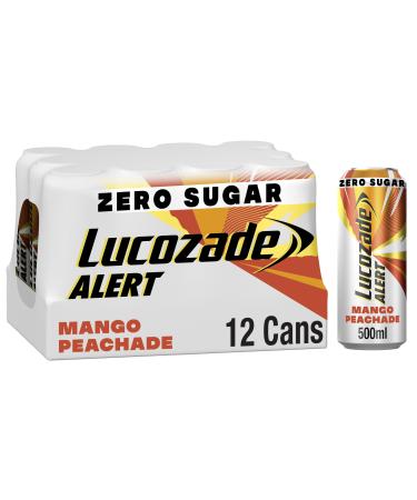 Lucozade Lucozade Alert Mango Peachade Pack of 12 x 500ml cans sugar-free high-caffeine energy drink great taste contains vitamin B3 to help reduce fatigue completely