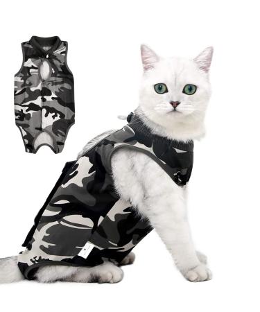 Cat Camouflage Recovery Suit Cat Surgery Suit for Abdominal Wounds or Skin Diseases Pet Physiological Clothes Cone E-Collar Alternative Cat Onesie Anti Licking Vest Shirt Radom Pattern (L)
