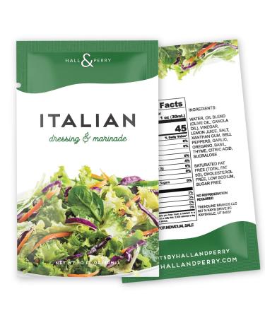 Hall & Perry Low Calorie, Low Fat, Keto Friendly Salad Dressing Packets - Italian Flavor in 10 Ready to Serve Pouches, 1 oz each