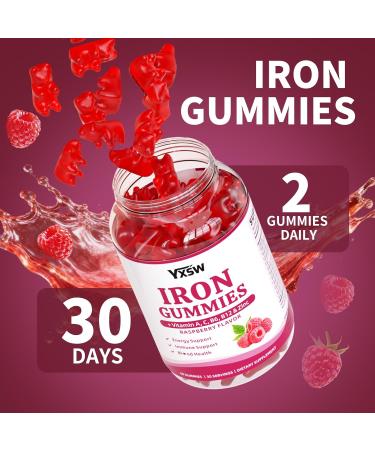 Iron Gummies for Women & Men Vegan Iron Supplement Gummies with Vitamin C A B-Complex Folate Zinc- for Immune Health & Energy Support Raspberry Flavor 120 Count 120 Count (Pack of 1) - Buy Online on GoSupps.com