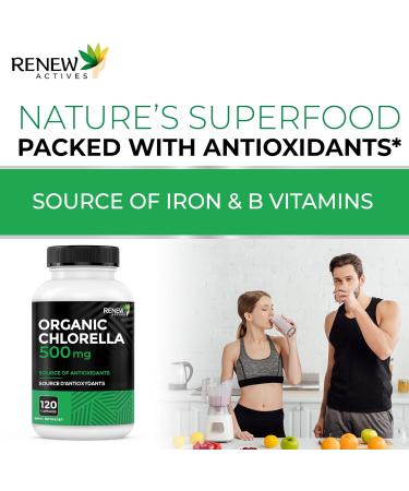 Renew Actives Chlorella Capsules 1000MG per 2 Capsules - Rich in Antioxidants & Nutrients - Natural Source for Cellular Health, Vitality, & Wellness - Made in Canada - 120 Capsules - Buy Online on GoSupps.com