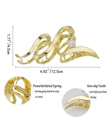 iFiner Metal & Pearl Hair Claw Clips - Set of 2 | Gold & Silver | Large Non-Slip Barrette for Women & Girls | Stylish Hair Accessories - Buy Online on GoSupps.com