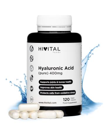 Pure Hyaluronic Acid 400mg | 120 Vegetable Capsules (4 months of treatment) | High dose concentration and bioavailability that keeps cartilage joints bones and skin healthy.