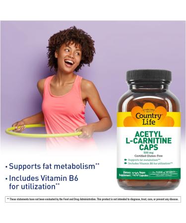 Country Life Acetyl L-Carnitine Caps with Vitamin B-6 500mg - Vegan & Gluten-Free - 120 Count - Buy Online on GoSupps.com