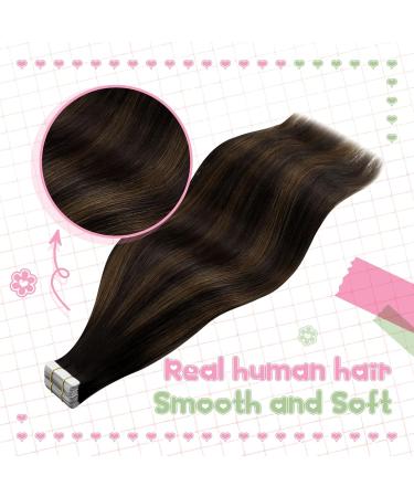 Youngsee Ombre Tape-In Hair Extensions - Real Human Hair 40cm Dark Brown to Medium Brown 50g Invisible Skin Weft - Buy Online on GoSupps.com