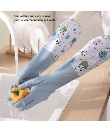 Household Gloves 1 Pair Cleaning Cute Panda Pattern Dishwashing Waterproof Plush Housework for Home Kitchen Autumn Blue M - Buy Online on GoSupps.com