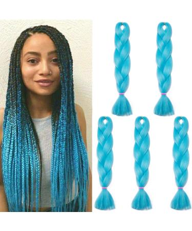 SEGO 5 Packs Braid Extensions 24 Inch Crochet Afro Synthetic Hair Braiding Hair Braiding Sky Blue 60.96 cm (5 Pieces)