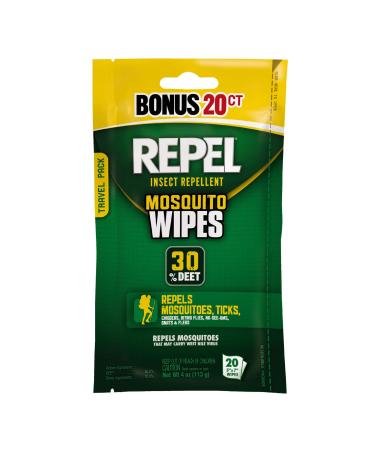 Repel Insect Repellent Mosquito Wipes 30% DEET 20-ct