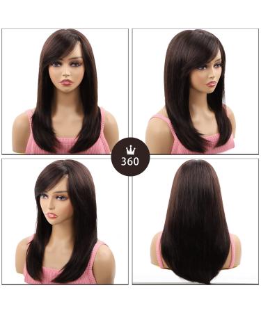 NATAGHAIR Long Brown Human Hair Wig with Bangs for Women - 100% Virgin Remy Straight Wig, Natural Looking Dark Brown Hair Replacement - Buy Online on GoSupps.com