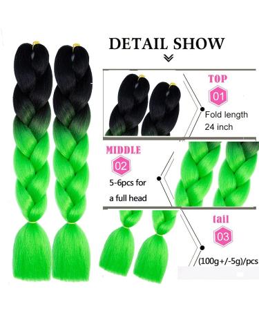 KanCalon Ombre Braids Extensions - 24 Jumbo Braiding Hair (Black Green) - 6 Pieces Afro Box Braid Crochet Hair for Inflammation | International Shipping Available - Buy Online on GoSupps.com