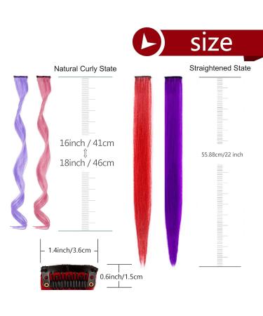 22 PCs Rainbow Clip-In Hair Extensions - 17 Inch Colorful Curly Wavy Highlights for Girls & Women - Perfect Hair Accessories for Parties - Buy Online on GoSupps.com