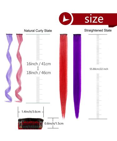 MEckily 22 Pcs Rainbow Colored Hair Extensions - Curly Wavy Clip-in Synthetic Highlights for Kids, Girls, and Women - 17 inch - Buy Online on GoSupps.com